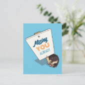 Carte Postale Déjà une pensée pour toi, hérisson sur pancarte de (Debout devant)