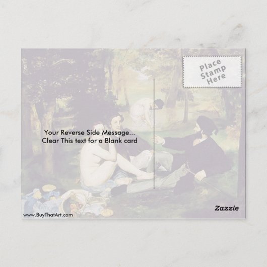 Carte Postale Déjeuner Sur L'Herbe Par Edouard Manet (Dos)