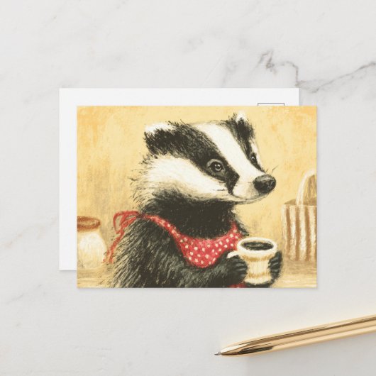 Carte Postale Délai De Café Avec L'Adorable Miss Badger (Devant/Arrière en situation)