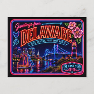 Carte Postale Delaware Neon State Rétro Vintage