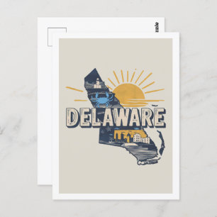 Carte Postale Delaware Retro Design Voyage Icone États-Unis