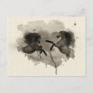 Carte postale d'élevage de chevaux d'aquarelle