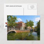 Carte Postale Delft, canal, pont et vieilles maisons (Devant / Derrière)