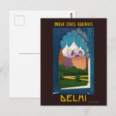 Carte Postale Delhi Poster vintage de l'Inde 1930 (Devant / Derrière)