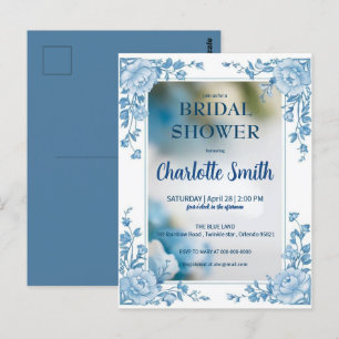 Carte Postale Délicate Fleur Bleue chinoiserie douche de mariage