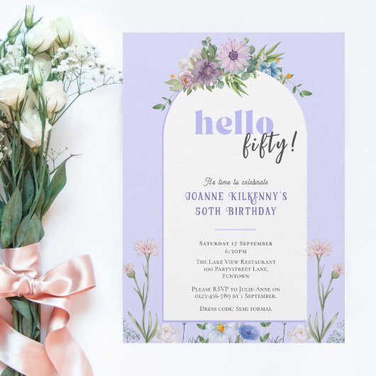 Carte Postale Delicate Florals lavande 50e anniversaire Invitati