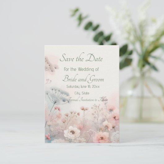 Carte Postale Delicate Queen Anne's Lace Save the Date Postcard (Debout devant)