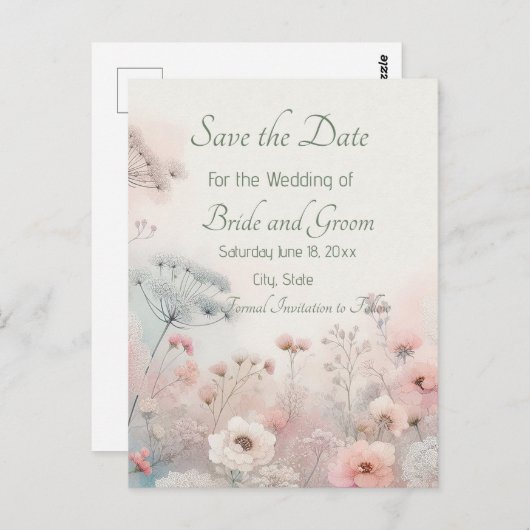 Carte Postale Delicate Queen Anne's Lace Save the Date Postcard (Devant / Derrière)