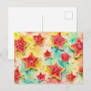 Carte Postale Délice de pastèque étoilé dans un style géométriqu