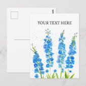 Carte Postale Delphinium bleu aquarelle élégant rustique (Devant / Derrière)