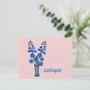 Carte Postale Delphinium pied d'alouette Art aquarelle Fête d'an