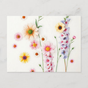 Carte Postale Délphiniums de marguerites à l'aquarelle douce