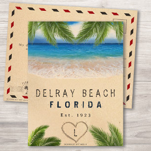Carte Postale Delray Beach Floride Sable Tropical Palm Feuilles