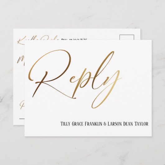 Carte Postale Demande de chanson RSVP écriture manuscrite or fau (Devant / Derrière)