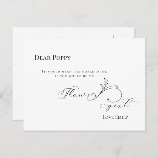 Carte Postale Demande de Flowgirl de script noir feuille élégant (Devant / Derrière)