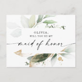 Carte Postale Demande de témoin d'honneur en aquarelle verte et  (Devant)