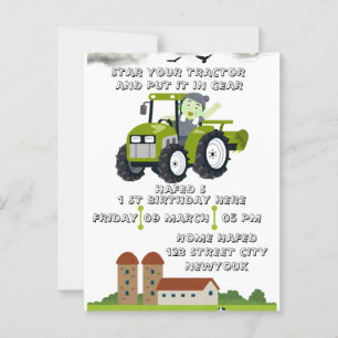 Carte Postale Démarrage éditable de votre tracteur 1er anniversa