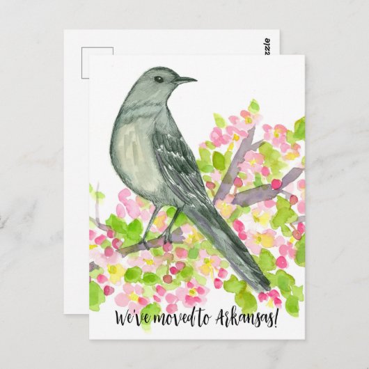 Carte Postale Déménagement Faire-part Arkansas Mockingbird Fleur (Devant / Derrière)
