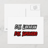 Carte Postale Demi-libraire moitié superhéros (Devant / Derrière)