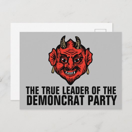 CARTE POSTALE DÉMOCRATE PARTI DÉMOCRATE SATAN POSTCARD (Devant / Derrière)