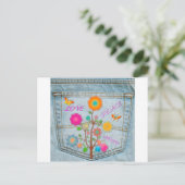 Carte Postale Denim Back Fleurs de poche Paix Aimer Espoir (Debout devant)