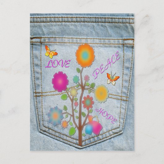 Carte postale Denim Back Pocket Flower Peace Love  (Devant)