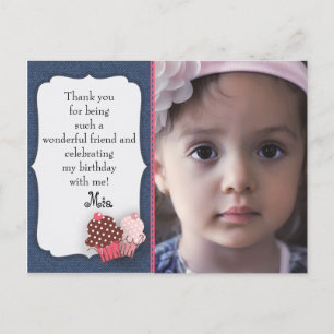Carte Postale Denim et Cupcakes rose Photo Merci d'anniversaire