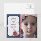 Carte Postale Denim et Cupcakes rose Photo Merci d'anniversaire (Devant / Derrière)