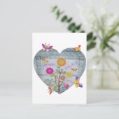 Carte Postale Denim Pocket Fleurs cardiaques Papillons (Debout devant)
