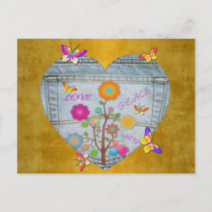 Carte postale Denim Pocket Heart Flowers Papillons