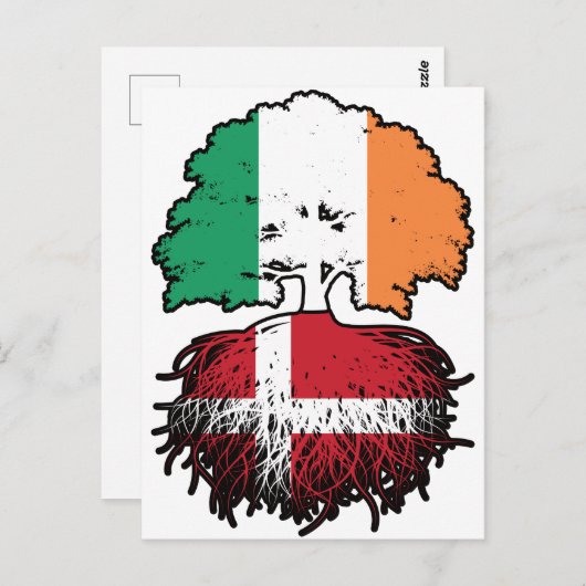 Carte Postale Denmark Danish Irish Ireland Tree Roots Flag (Devant / Derrière)