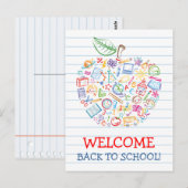 Carte postale d'enseignant colorée Apple retour à  (Devant / Derrière)