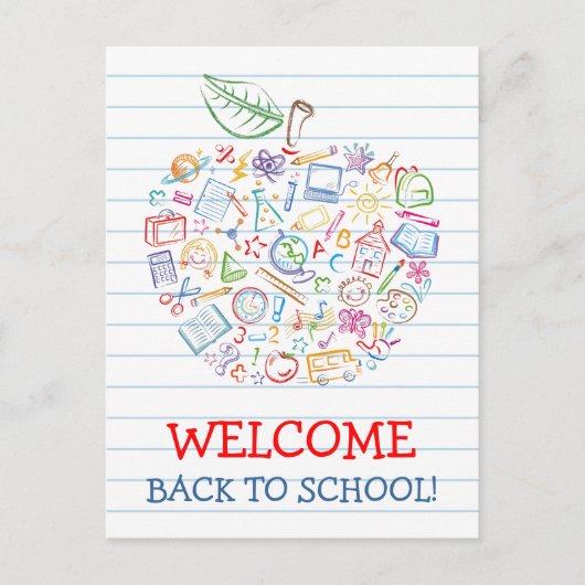 Carte postale d'enseignant colorée Apple retour à  (Devant)