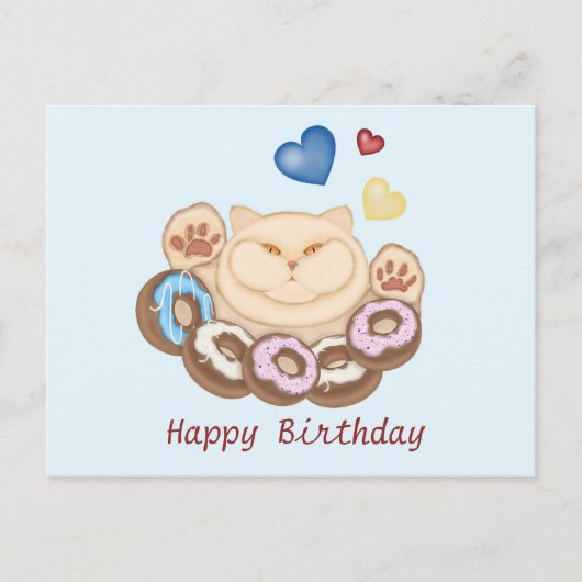 Carte Postale Dent sucrée de chat gras Joyeux anniversaire (Devant)