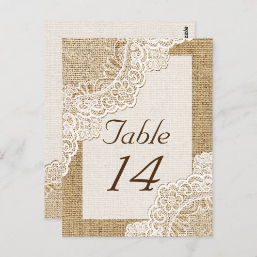 Carte Postale Dentelle blanche rustique sur burlap mariage numér (Devant / Derrière)