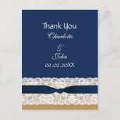 Carte Postale dentelle burlap, Merci mariage rustique (Devant)
