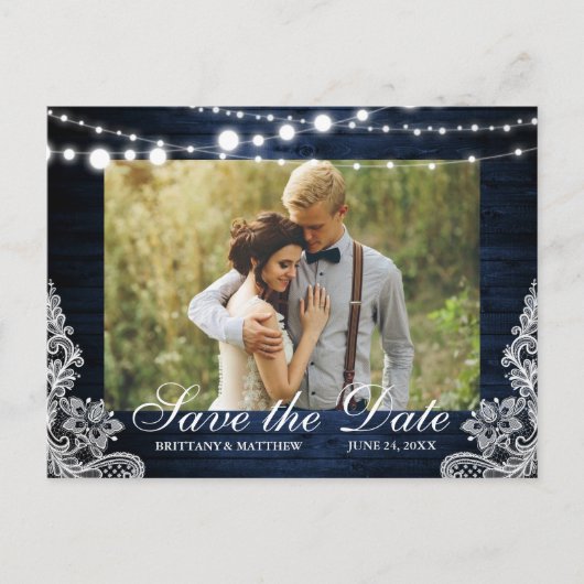 Carte Postale Dentelle en bois bleu rustique Photo Enregistrer l (Devant)