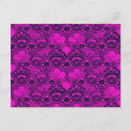 Carte Postale Dentelle Fille Hot Rose Fuschia Marine bleu Damask (Devant)