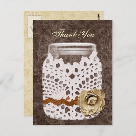 Carte Postale Dentelle rustique enveloppé Mason Jar Mariage (Devant / Derrière)