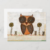 Carte Postale Dentelles et fleurs de hibou Brown Mélange d'art m (Devant / Derrière)