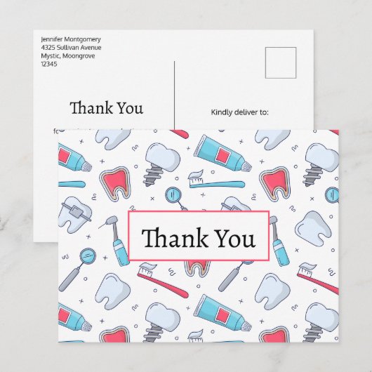 Carte Postale Dents et outils Motif dentaire Merci (Devant / Derrière)