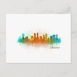 Carte Postale Denver Colorado City Watercolor Skyline Hq v3