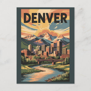Carte Postale Denver Colorado Illustration Sunset Travel Art