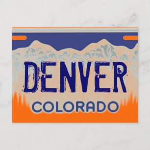 Carte Postale Denver Colorado orange plaque d'immatriculation bl