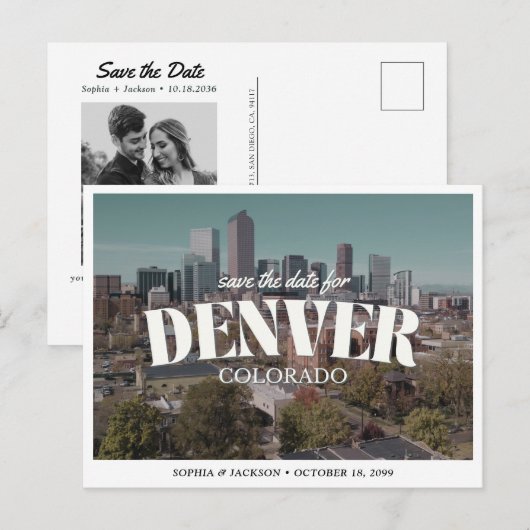 Carte Postale Denver Wedding Save the Date Retro Destination (Devant / Derrière)