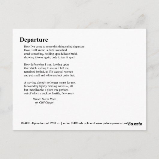 CARTE POSTALE DÉPART (Dos)