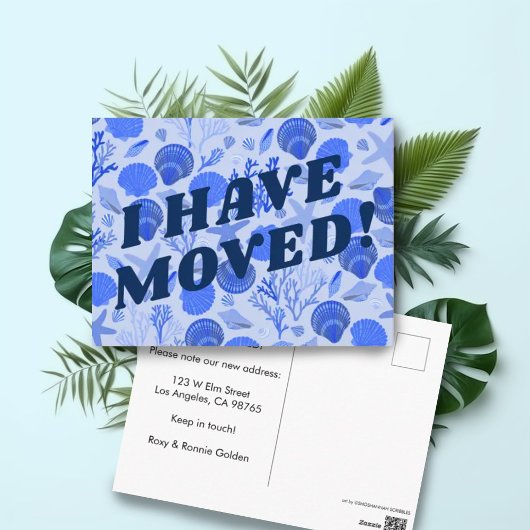 Carte Postale DÉPLACEMENT FAIRE-PART de coquillages bleus coloré