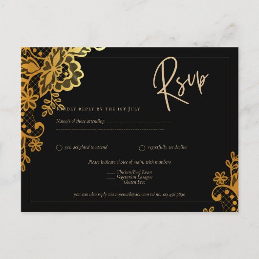 Carte Postale DERNIÈRE OR Noir All-in1 Mariage INVITER QR Code (Devant)