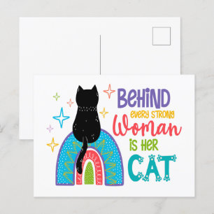 Carte Postale Derrière chaque femme forte se trouve son chat