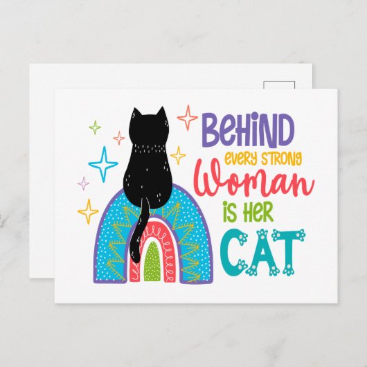 Carte Postale Derrière chaque femme forte se trouve son chat (Devant / Derrière)